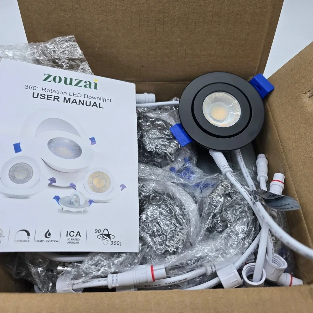 zouzai 2 Inch LED Recessed Downlight 6 Pack 5W 550LM Black 5CCT Dimmable Gimbal